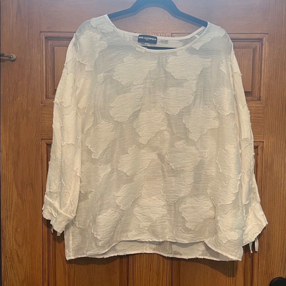 Karl Lagerfeld Cream Textured Long Sleeve Blouse